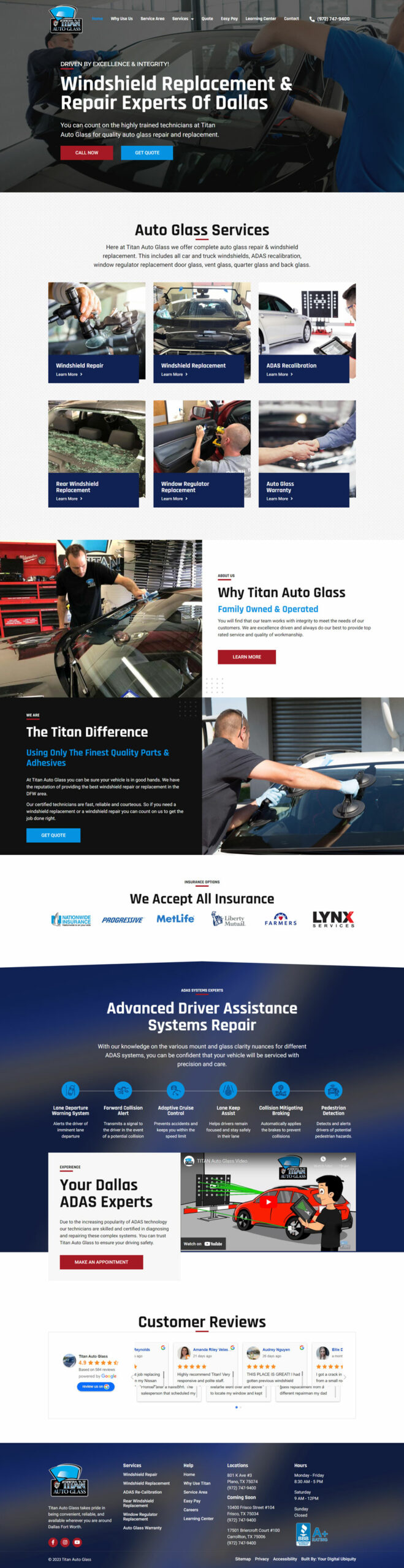 Titan Auto Glass Full Page Web Design